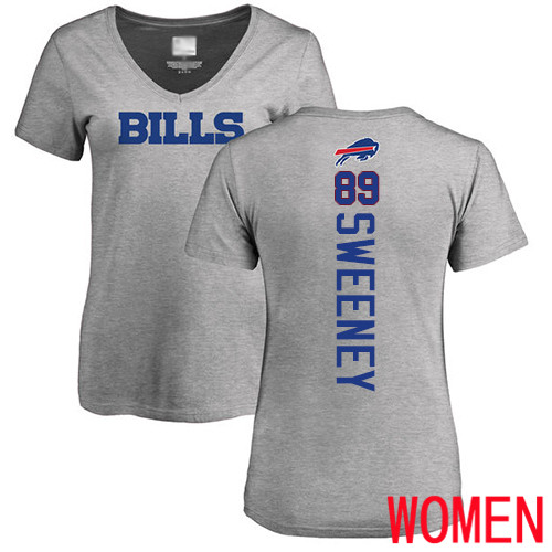 NFL Women Buffalo Bills #89 Tommy Sweeney Ash Backer V-Neck T Shirt